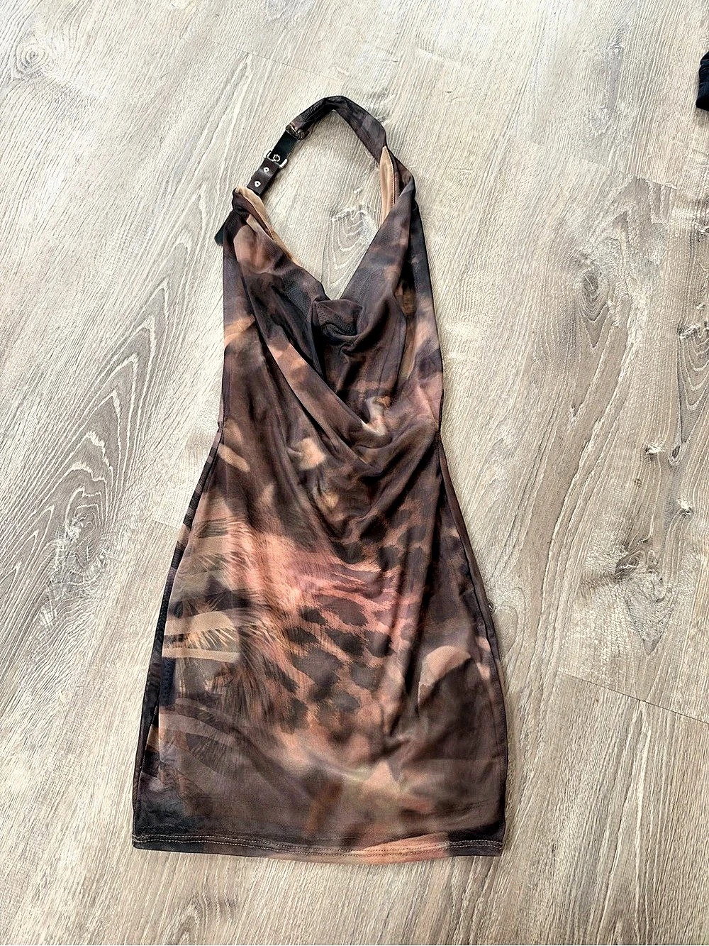 Fashion Nova Maxine Halter Mesh Mini Dress Brown & Black